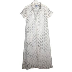 Action Scene Lace Crochet Floral Button Front Cover Up Dress White Women's Sz S